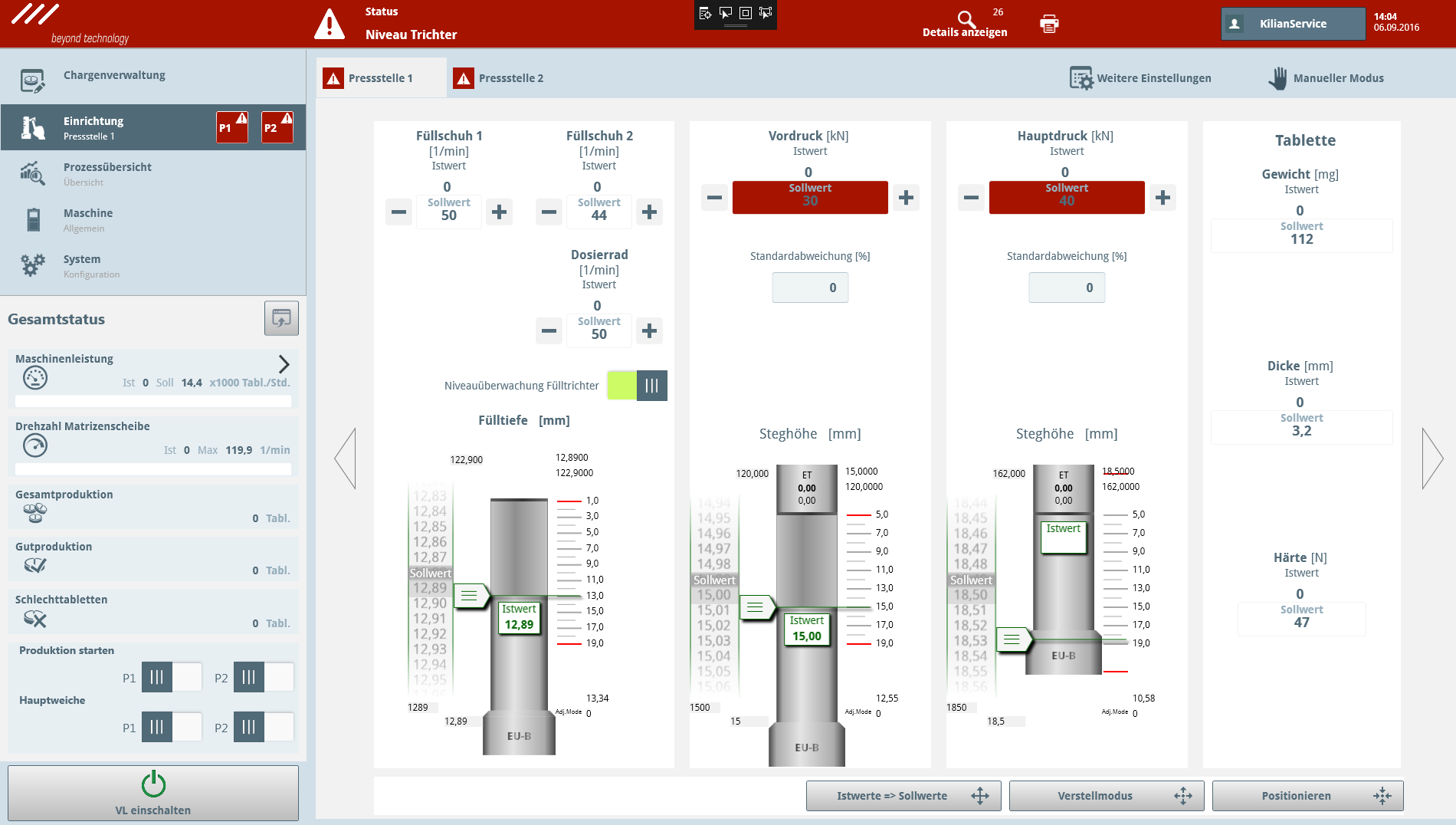 HMI Anwendung. Touch/Gesten basierende Bedienung von Tablettenpressen